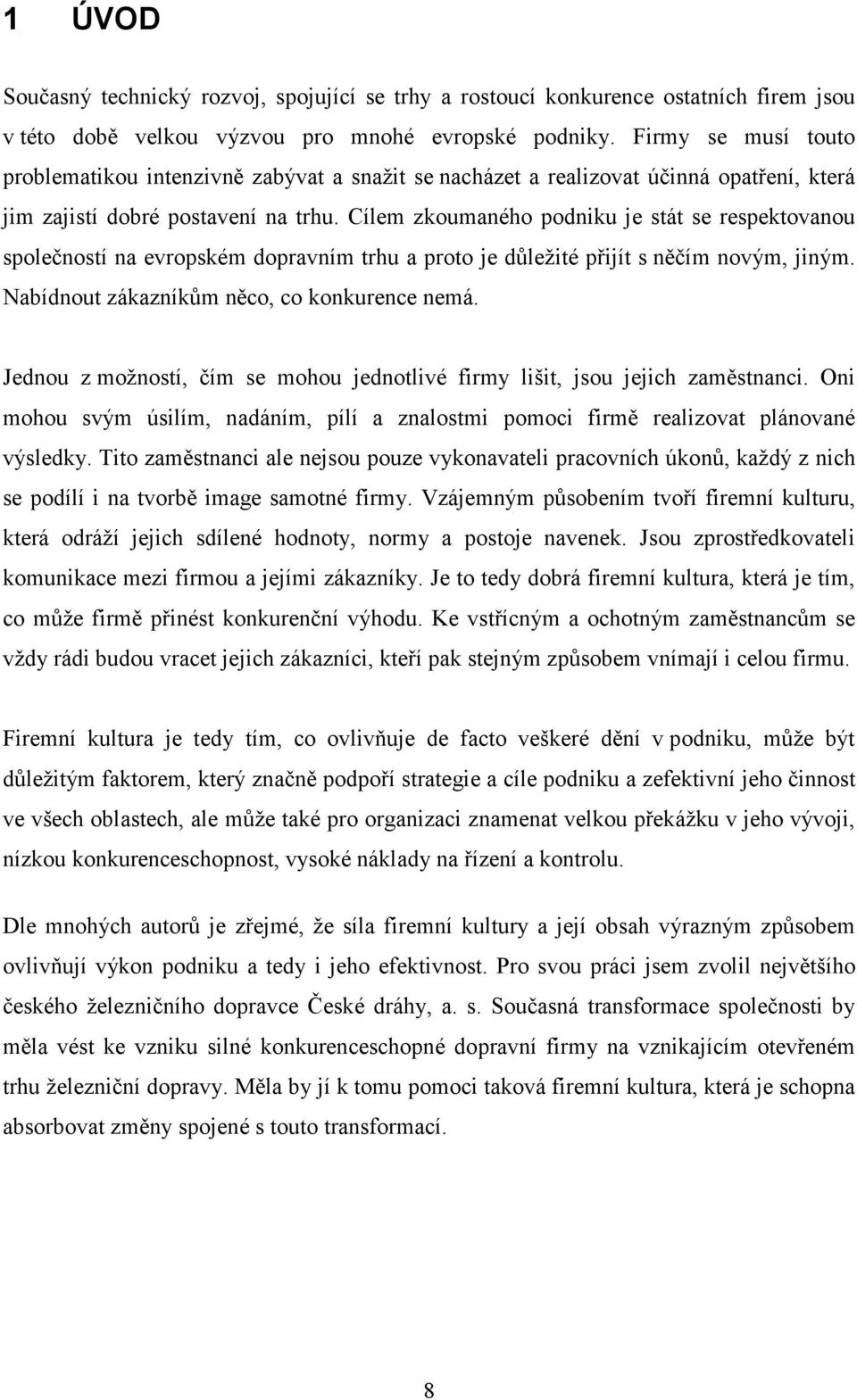 Cílem zkoumaného podniku je stát se respektovanou společností na evropském dopravním trhu a proto je důležité přijít s něčím novým, jiným. Nabídnout zákazníkům něco, co konkurence nemá.