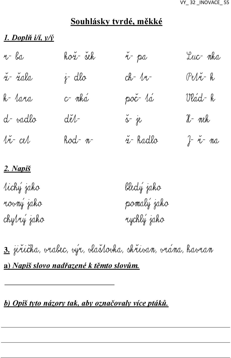 a) Napiš slovo nadřazené k těmto slovům.