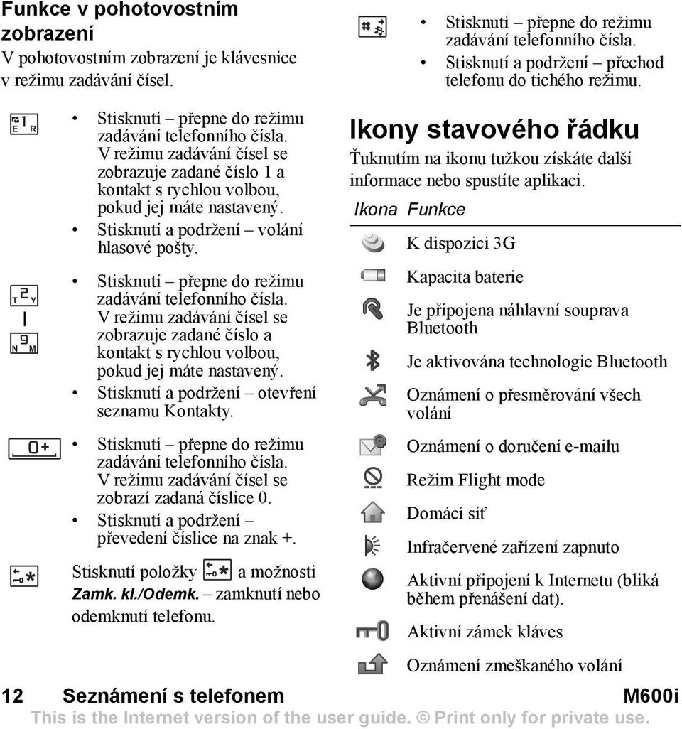 V režimu zadávání čísel se zobrazuje zadané číslo 1 a kontakt s rychlou volbou, pokud jej máte nastavený. Stisknutí a podržení volání hlasové pošty.