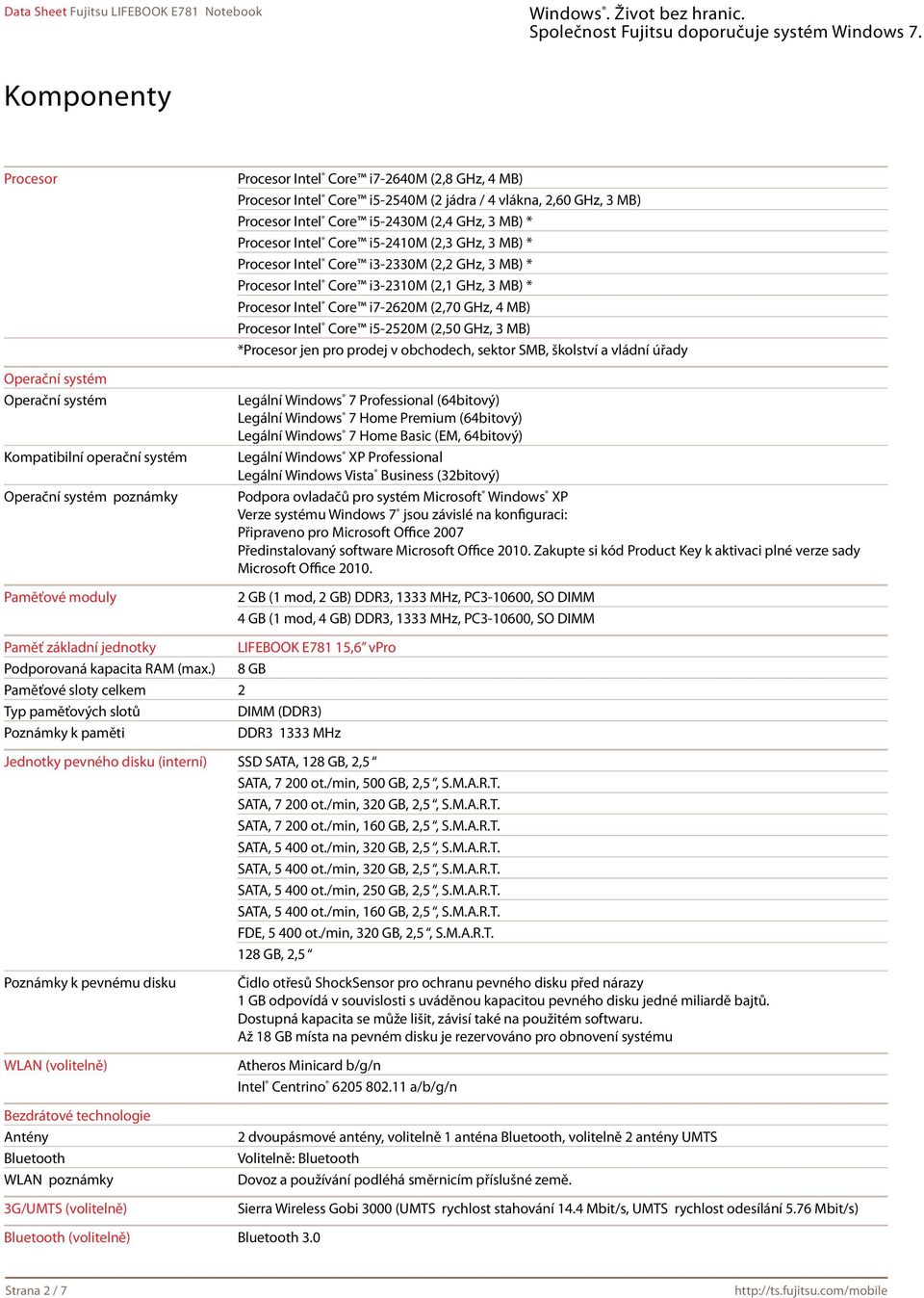 i3-2310m (2,1 GHz, 3 MB) * Procesor Intel Core i7-2620m (2,70 GHz, 4 MB) Procesor Intel Core i5-2520m (2,50 GHz, 3 MB) *Procesor jen pro prodej v obchodech, sektor SMB, školství a vládní úřady