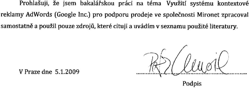 ) pro podporu prodeje ve společnosti Mironet zpracoval samostatně a