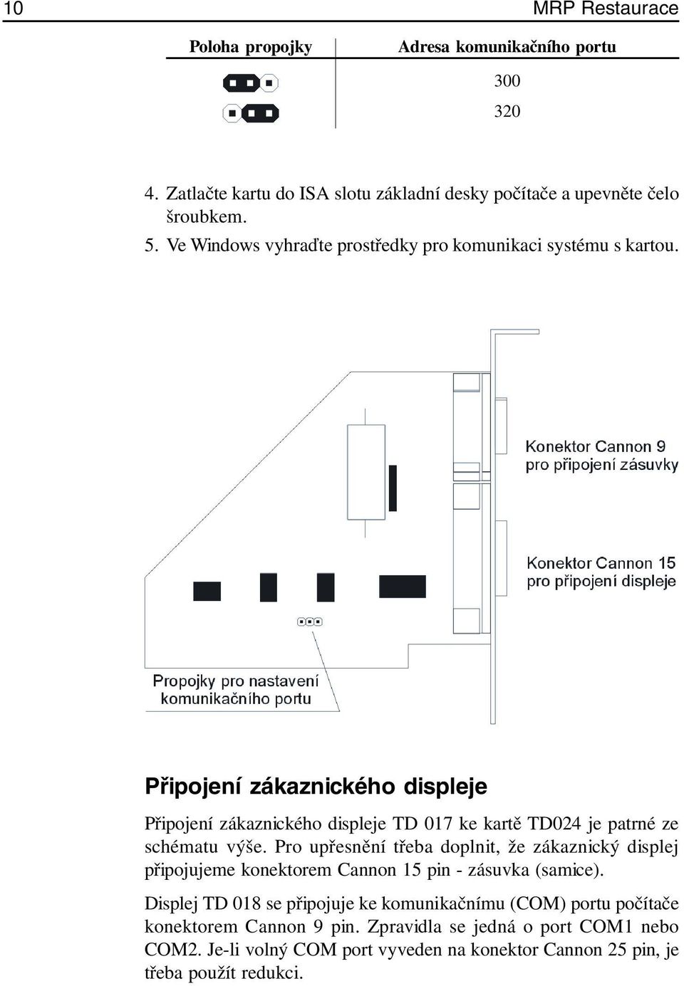 Připojení zákaznického displeje Připojení zákaznického displeje TD 017 ke kartě TD024 je patrné ze schématu výše.