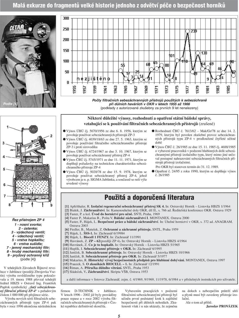 sebezáchranných přístrojů (zrušené) Výnos ÚBÚ čj. 5670/1956 ze dne 6. 8. 1956, kterým se povoluje používat sebezáchranných přístrojů ZP-3 Výnos ÚBÚ čj. 4039/18/63 ze dne 27. 5. 1963, kterým se povoluje používání filtračního sebezáchranného přístroje ZP-3 i proti sirovodíku Výnos ÚBÚ čj.