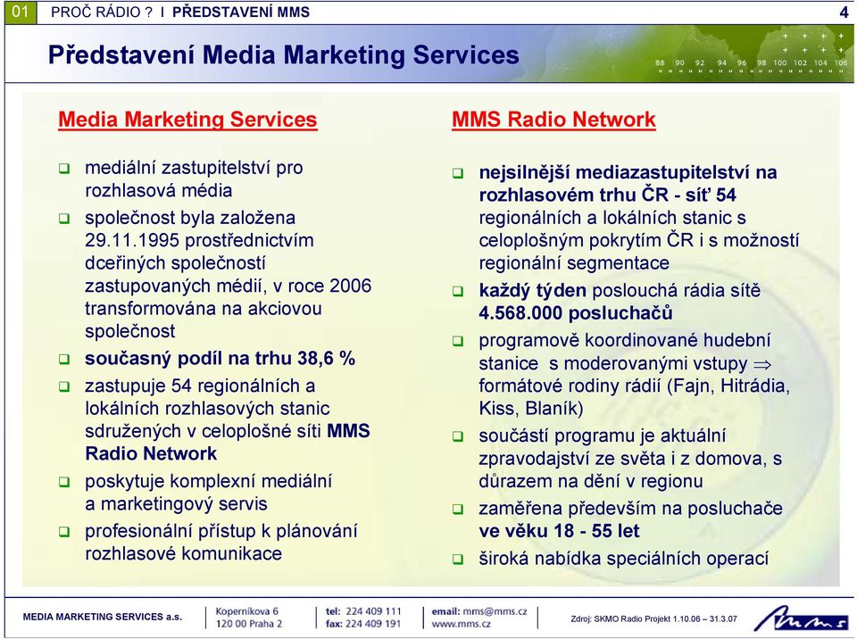 stanic sdružených v celoplošné síti MMS Radio Network poskytuje komplexní mediální a marketingový servis profesionální přístup k plánování rozhlasové komunikace nejsilnější mediazastupitelství na