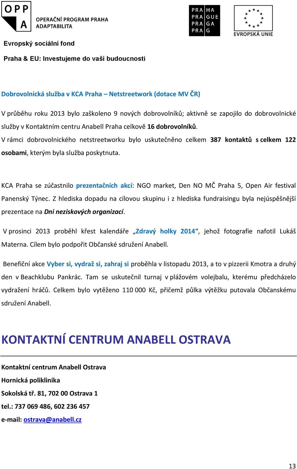 V rámci dobrovolnického netstreetworku bylo uskutečněno celkem 387 kontaktů s celkem 122 osobami, kterým byla služba poskytnuta.