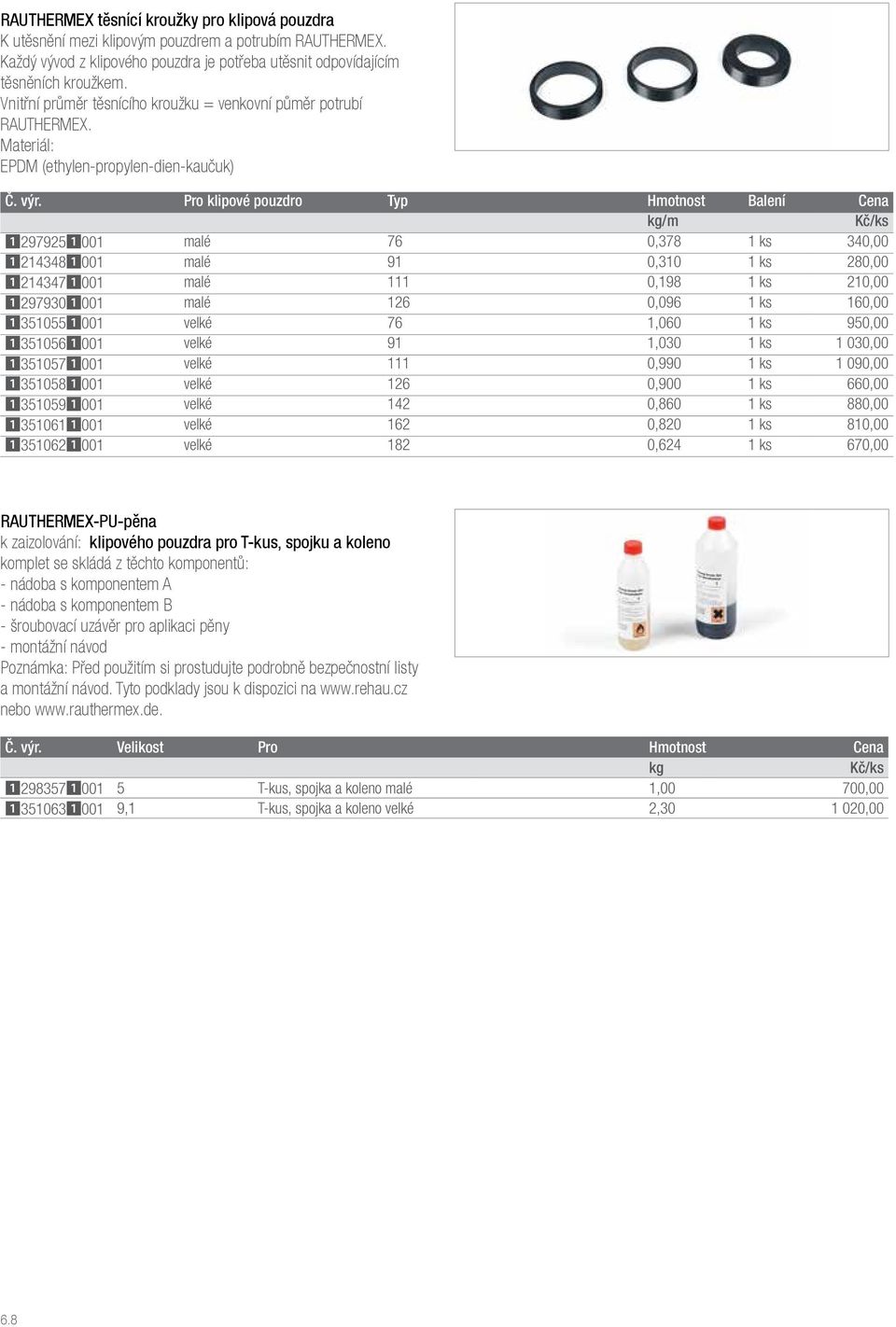 Pro klipové pouzdro Typ Hmotnost Balení Cena kg/m Kč/ks 12979251001 malé 76 0,378 1 ks 340,00 12143481001 malé 91 0,310 1 ks 280,00 12143471001 malé 111 0,198 1 ks 210,00 12979301001 malé 126 0,096 1