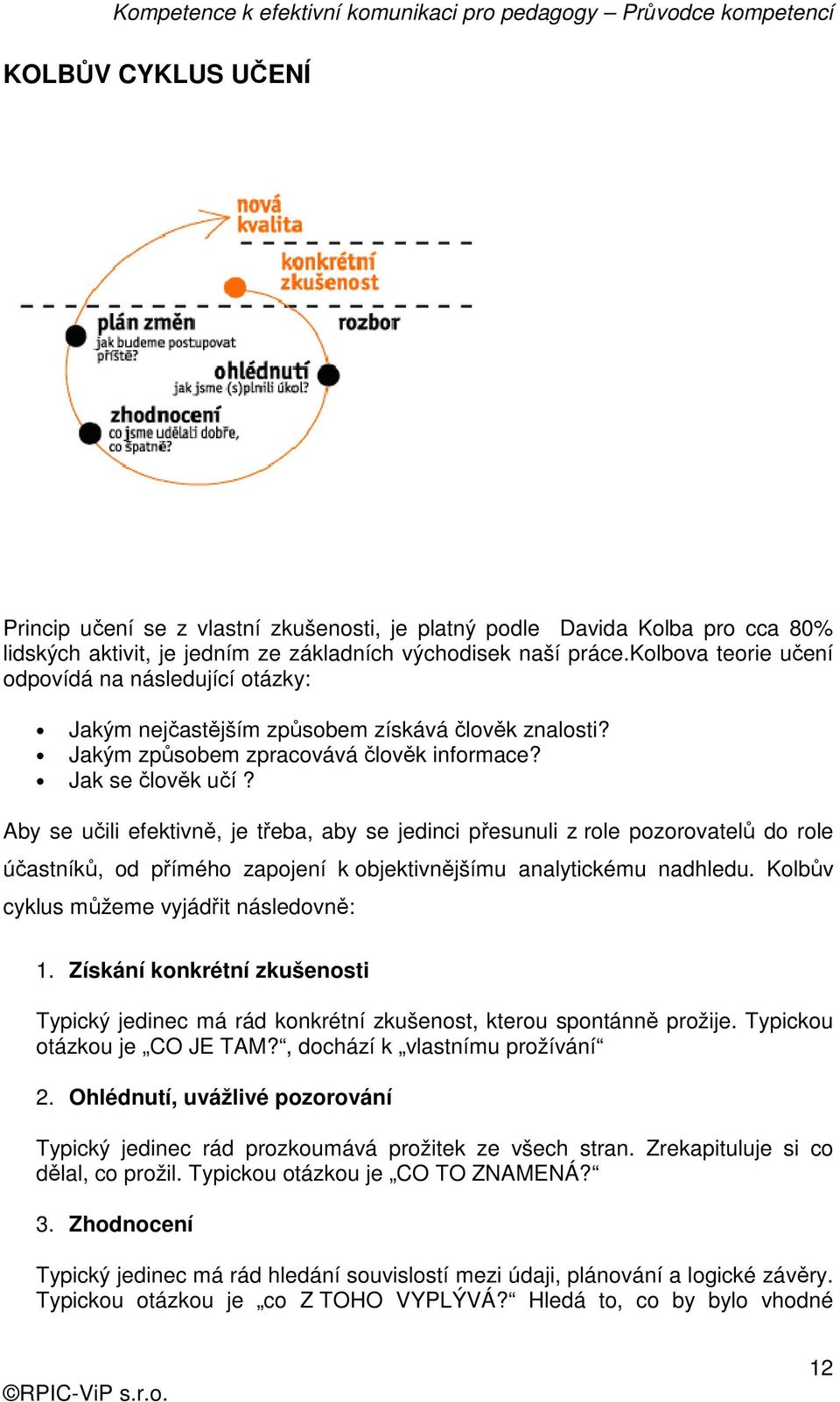 Aby se učili efektivně, je třeba, aby se jedinci přesunuli z role pozorovatelů do role účastníků, od přímého zapojení k objektivnějšímu analytickému nadhledu.