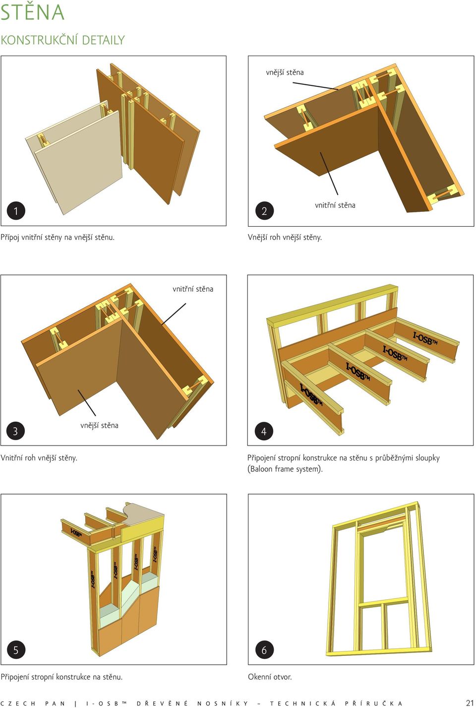 Připojení stropní konstrukce na stěnu s průběžnými sloupky (Baloon frame system).