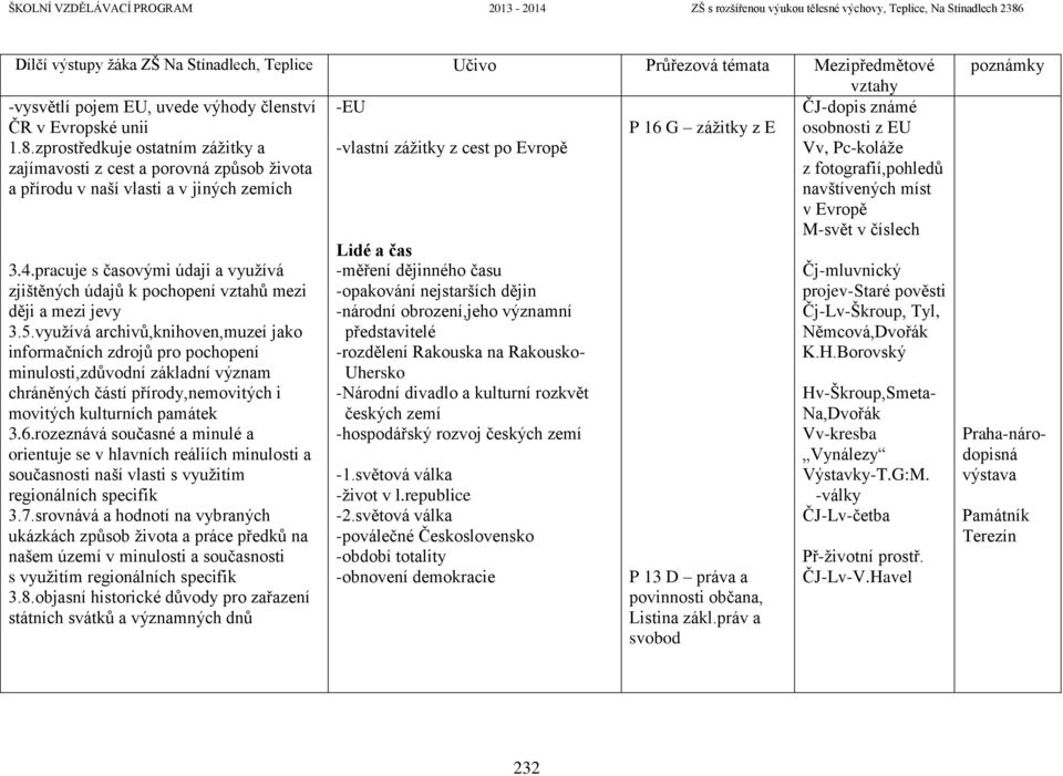 pracuje s časovými údaji a využívá zjištěných údajů k pochopení vztahů mezi ději a mezi jevy 3.5.