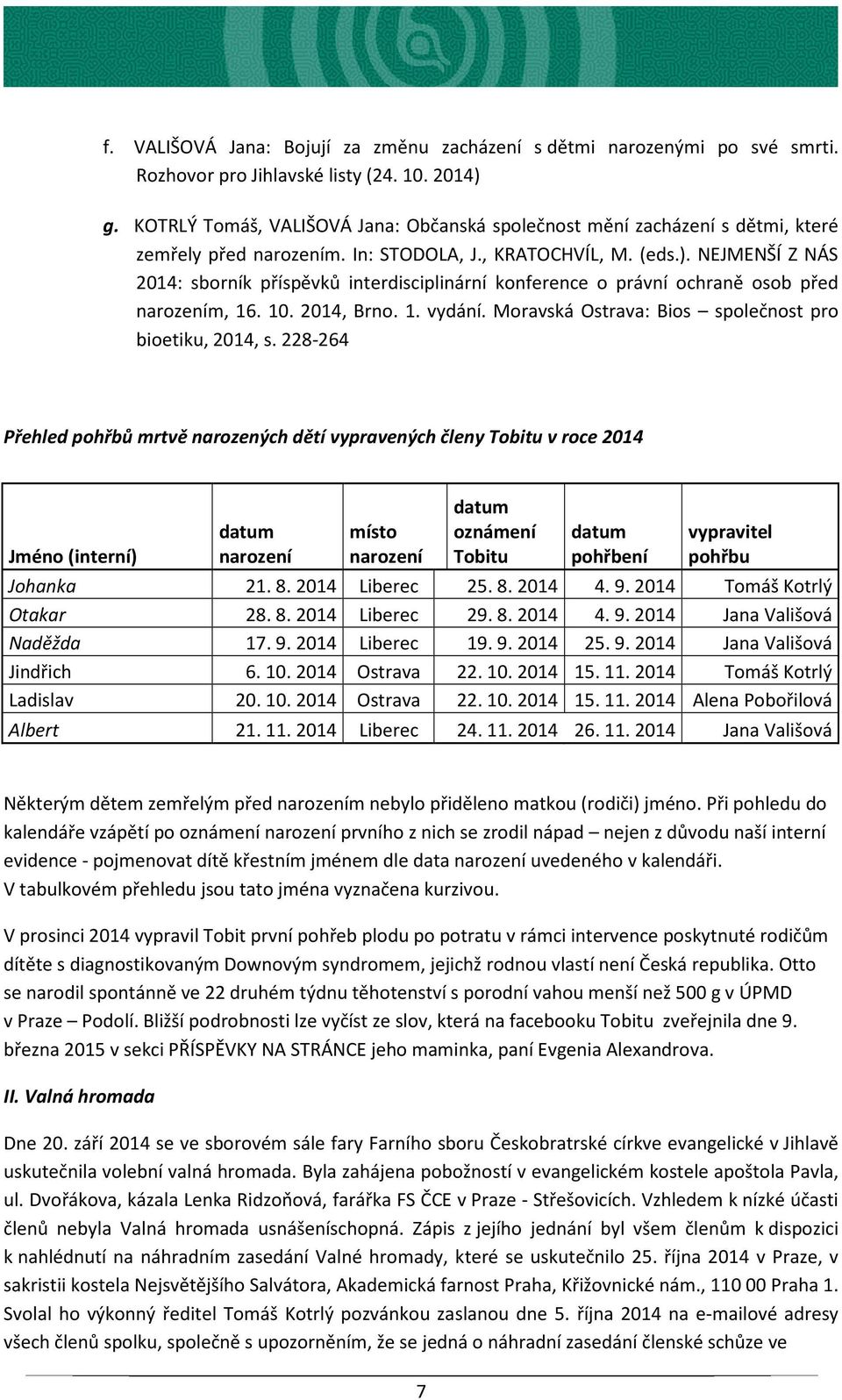 NEJMENŠÍ Z NÁS 2014: sborník příspěvků interdisciplinární konference o právní ochraně osob před narozením, 16. 10. 2014, Brno. 1. vydání. Moravská Ostrava: Bios společnost pro bioetiku, 2014, s.