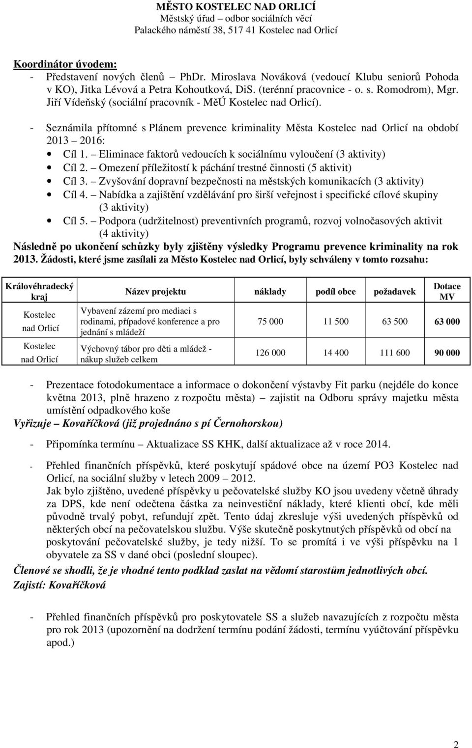 Eliminace faktorů vedoucích k sociálnímu vyloučení (3 aktivity) Cíl 2. Omezení příležitostí k páchání trestné činnosti (5 aktivit) Cíl 3.