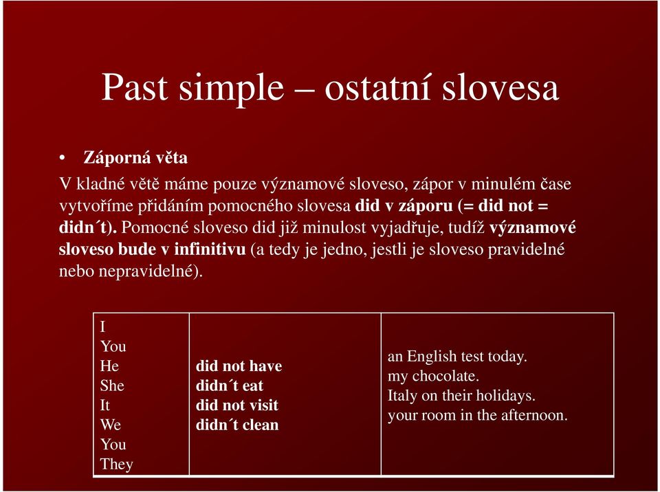 Pomocné sloveso did již minulost vyjadřuje, tudíž významové sloveso bude v infinitivu (a tedy je jedno, jestli je sloveso