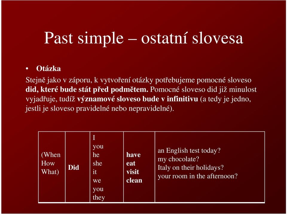 Pomocné sloveso did již minulost vyjadřuje, tudíž významové sloveso bude v infinitivu (a tedy je jedno, jestli