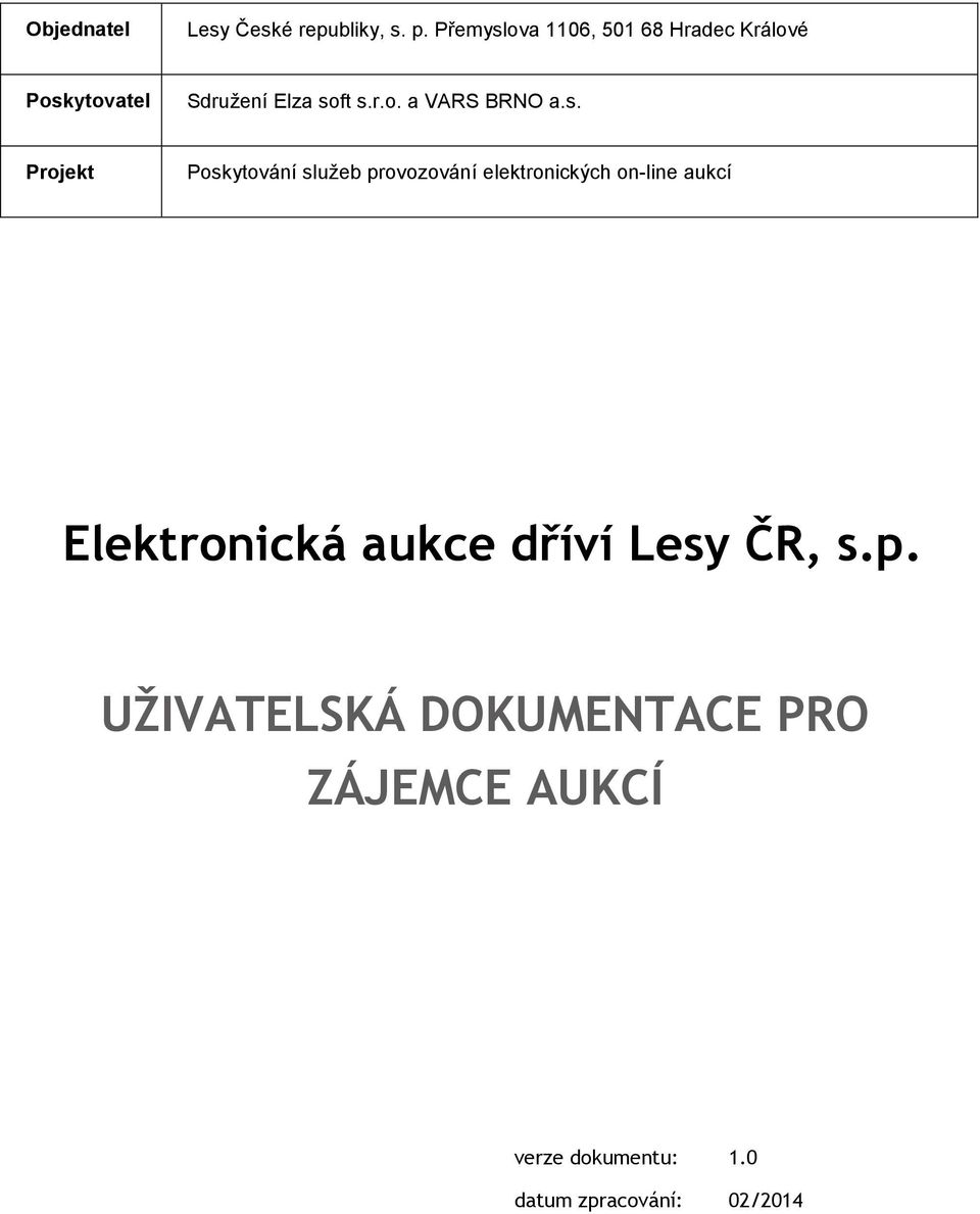 s. Projekt Poskytování služeb provozování elektronických on-line aukcí Elektronická aukce