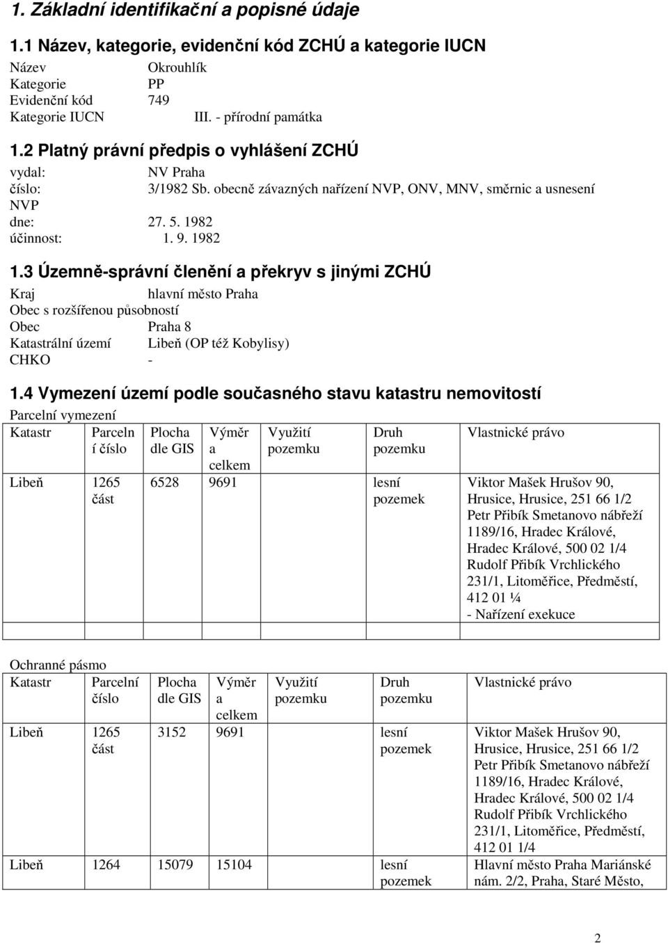 3 Územně-správní členění a překryv s jinými ZCHÚ Kraj hlavní město Praha Obec s rozšířenou působností Obec Praha 8 Katastrální území Libeň (OP též Kobylisy) CHKO - 1.