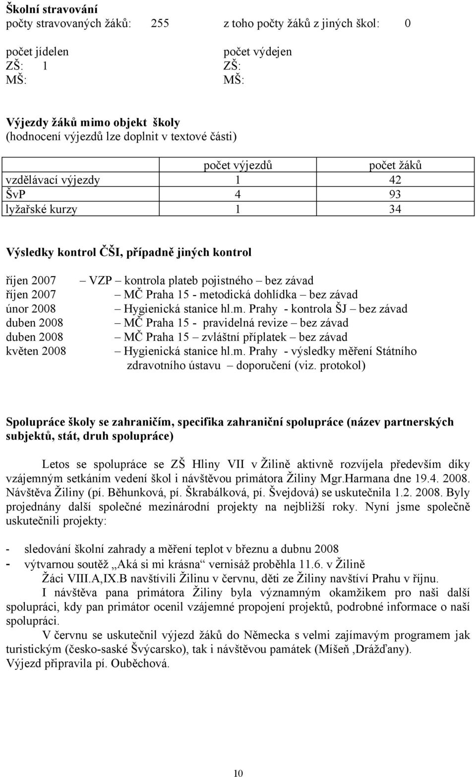 plateb pojistného bez závad MČ Praha 5 metodická dohlídka bez závad Hygienická stanice hl.m. Prahy kontrola ŠJ bez závad MČ Praha 5 pravidelná revize bez závad MČ Praha 5 zvláštní příplatek bez závad Hygienická stanice hl.