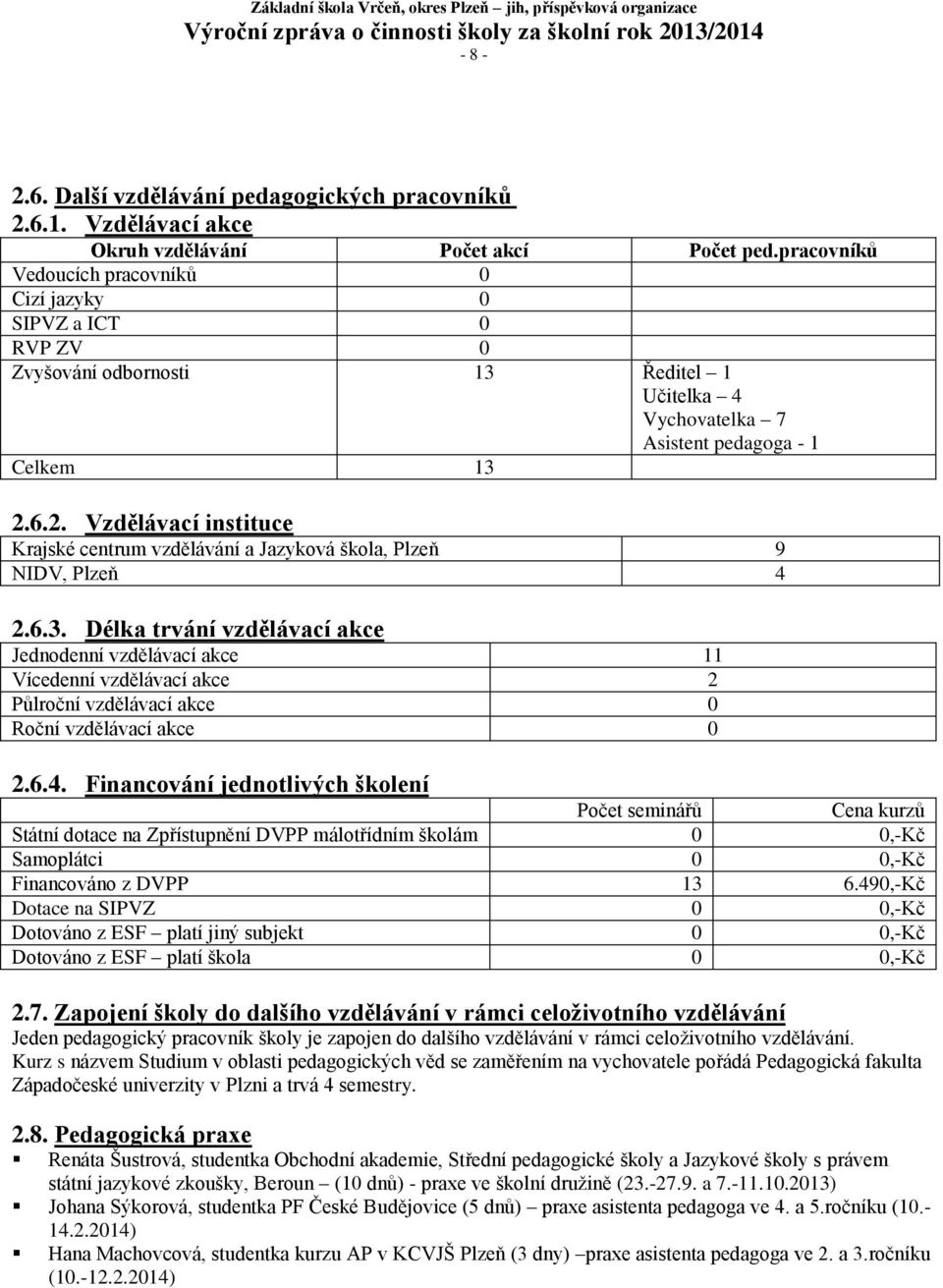 6.2. Vzdělávací instituce Krajské centrum vzdělávání a Jazyková škola, Plzeň 9 NIDV, Plzeň 4 2.6.3.