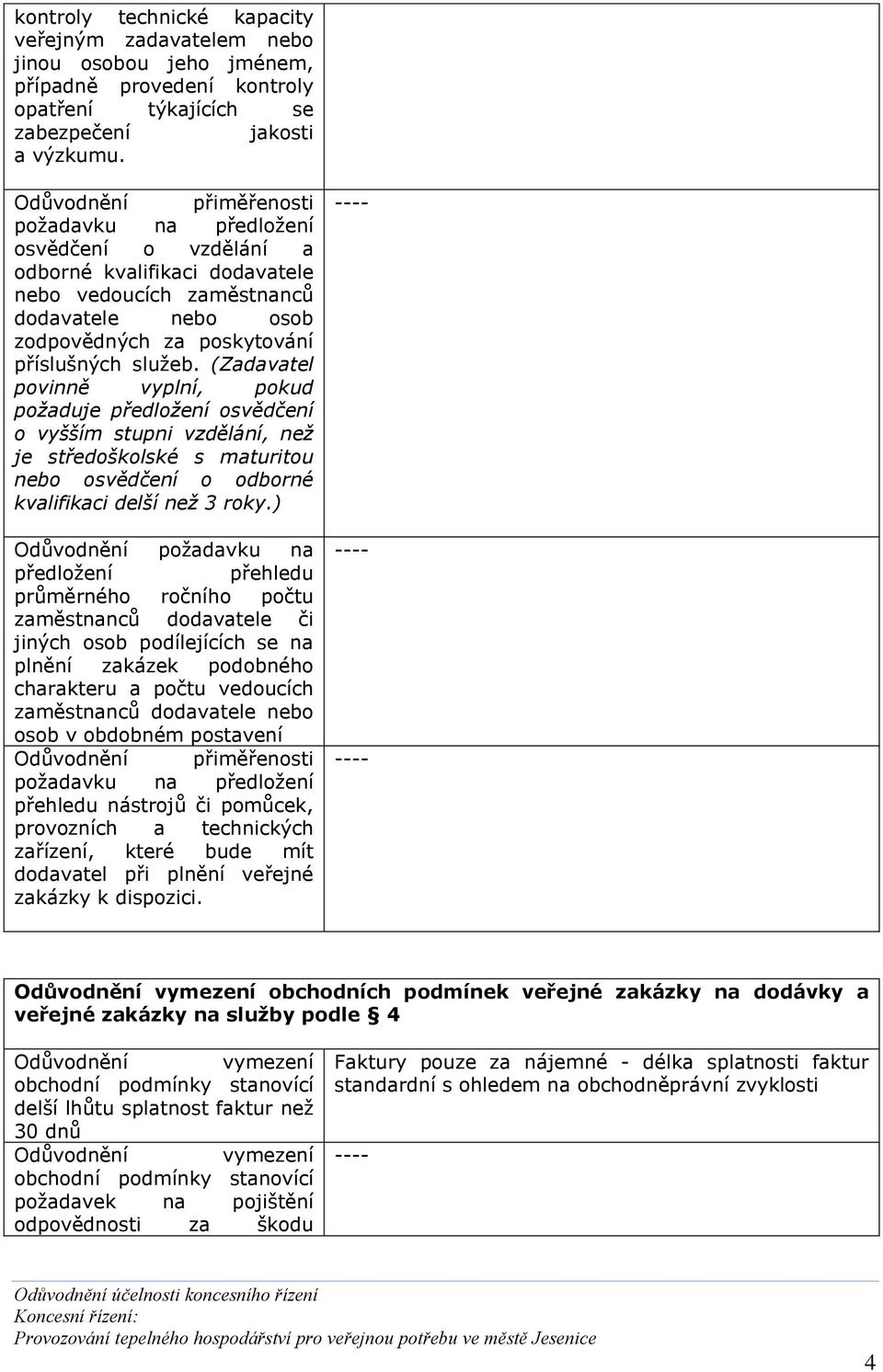 (Zadavatel povinně vyplní, pokud požaduje předložení osvědčení o vyšším stupni vzdělání, než je středoškolské s maturitou nebo osvědčení o odborné kvalifikaci delší než 3 roky.