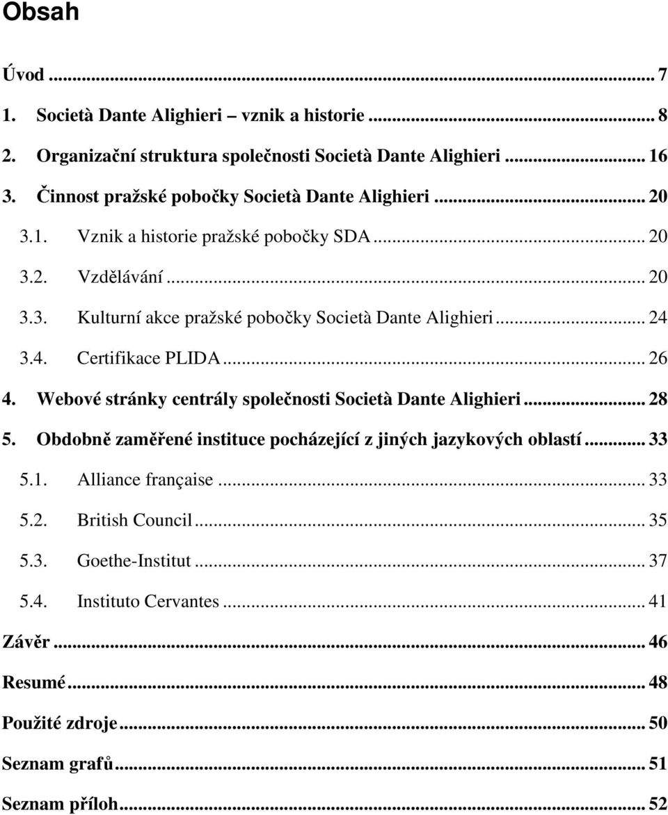 .. 24 3.4. Certifikace PLIDA... 26 4. Webové stránky centrály společnosti Società Dante Alighieri... 28 5. Obdobně zaměřené instituce pocházející z jiných jazykových oblastí.