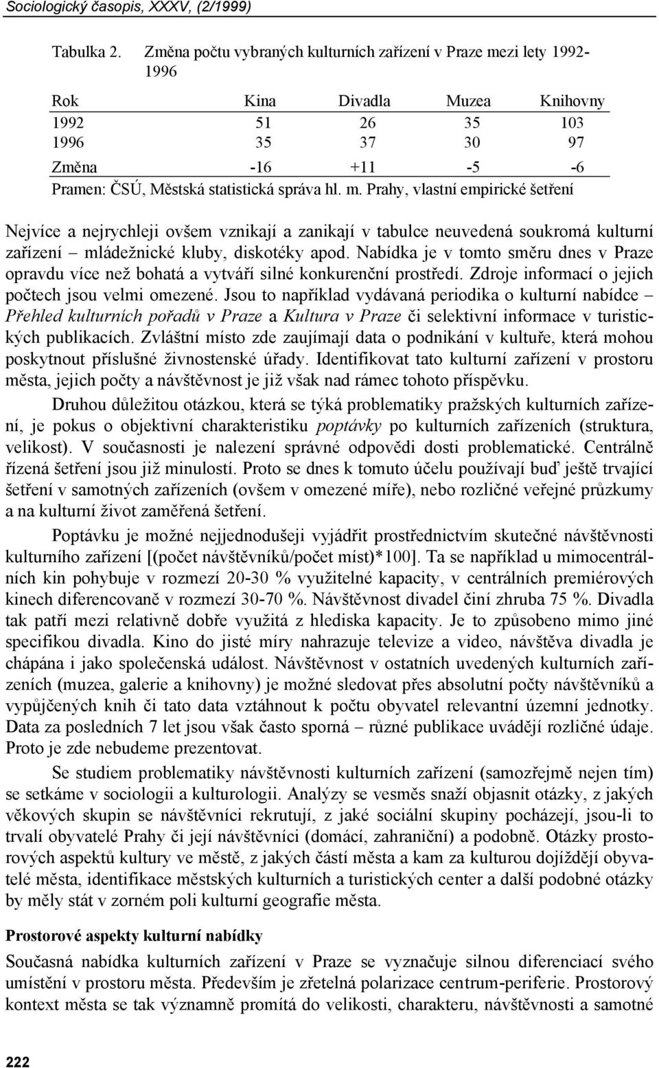 m. Prahy, vlastní empirické šetření Nejvíce a nejrychleji ovšem vznikají a zanikají v tabulce neuvedená soukromá kulturní zařízení mládežnické kluby, diskotéky apod.