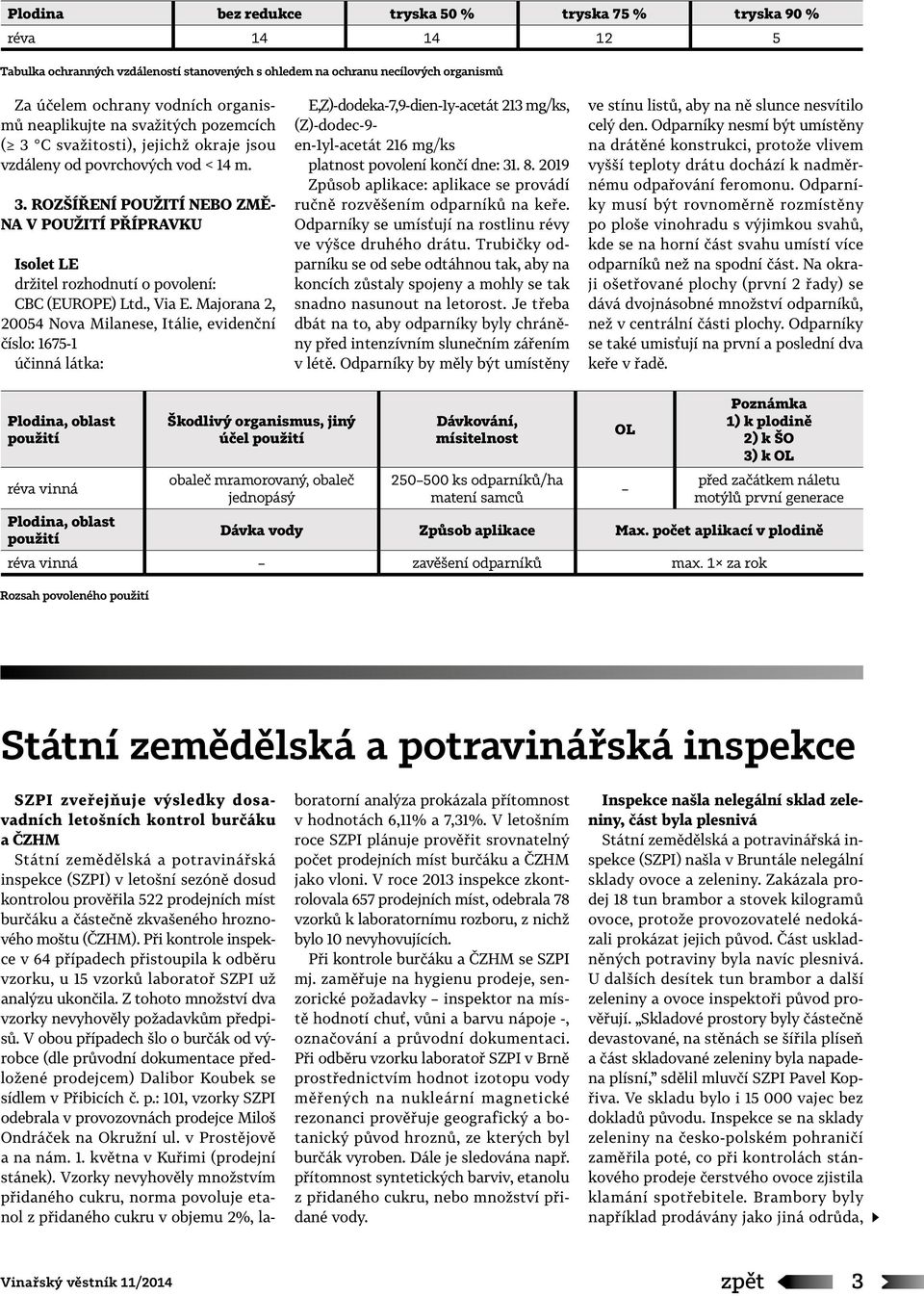 , Via E. Majorana 2, 20054 Nova Milanese, Itálie, evidenční číslo: 1675-1 účinná látka: E,Z)-dodeka-7,9-dien-1y-acetát 213 mg/ks, (Z)-dodec-9- en-1yl-acetát 216 mg/ks platnost povolení končí dne: 31.