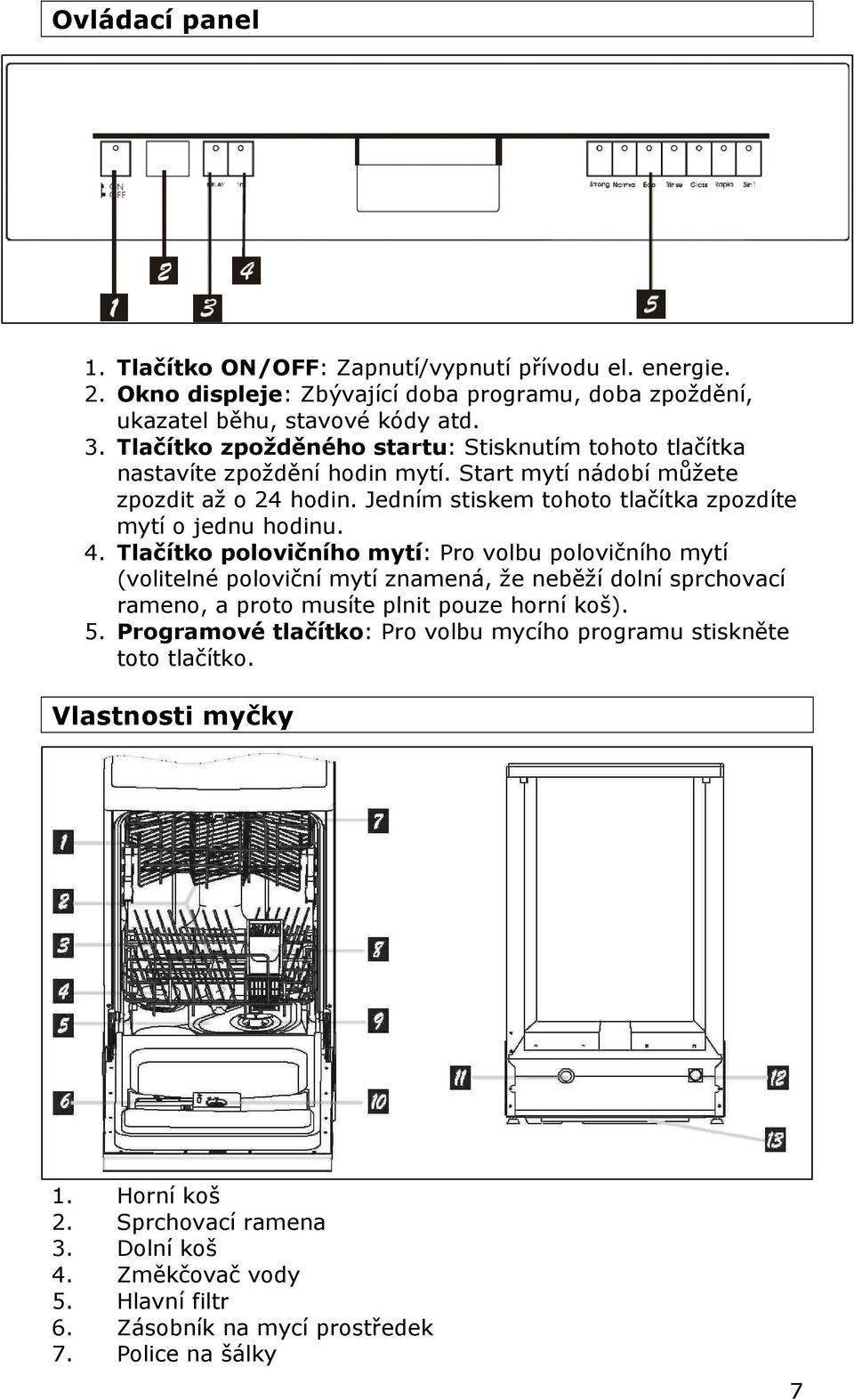 Jedním stiskem tohoto tlačítka zpozdíte mytí o jednu hodinu. 4.