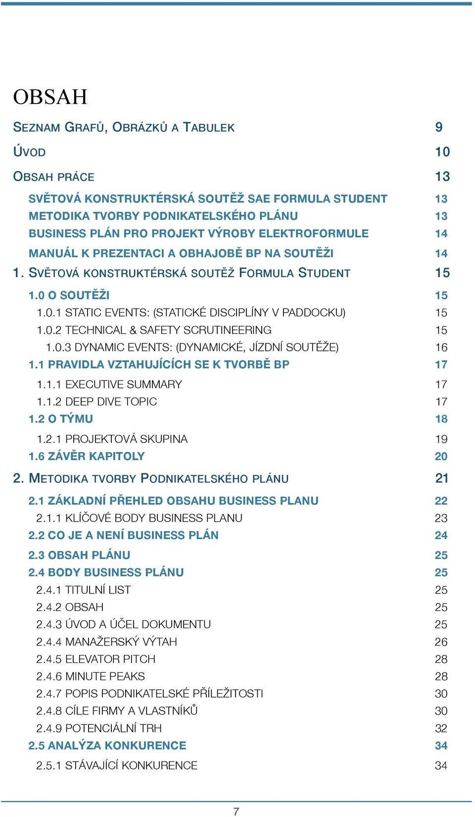 0.3 DYNAMIC EVENTS: (DYNAMICKÉ, JÍZDNÍ SOUTĚŽE) 16 1.1 PRAVIDLA VZTAHUJÍCÍCH SE K TVORBĚ BP 17 1.1.1 EXECUTIVE SUMMARY 17 1.1.2 DEEP DIVE TOPIC 17 1.2 O TÝMU 18 1.2.1 PROJEKTOVÁ SKUPINA 19 1.