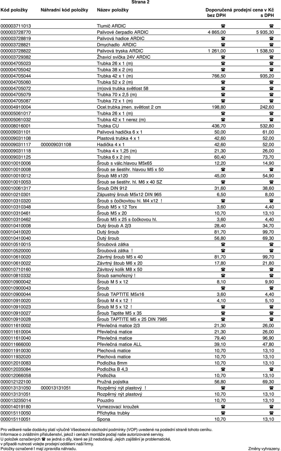 Trubka 52 x 2 (m) ( ( 000004705072 (m)ová trubka svìtlost 58 ( ( 000004705079 Trubka 70 x 2,5 (m) ( ( 000004705087 Trubka 72 x 1 (m) ( ( 000004910004 Ocel.trubka jmen.