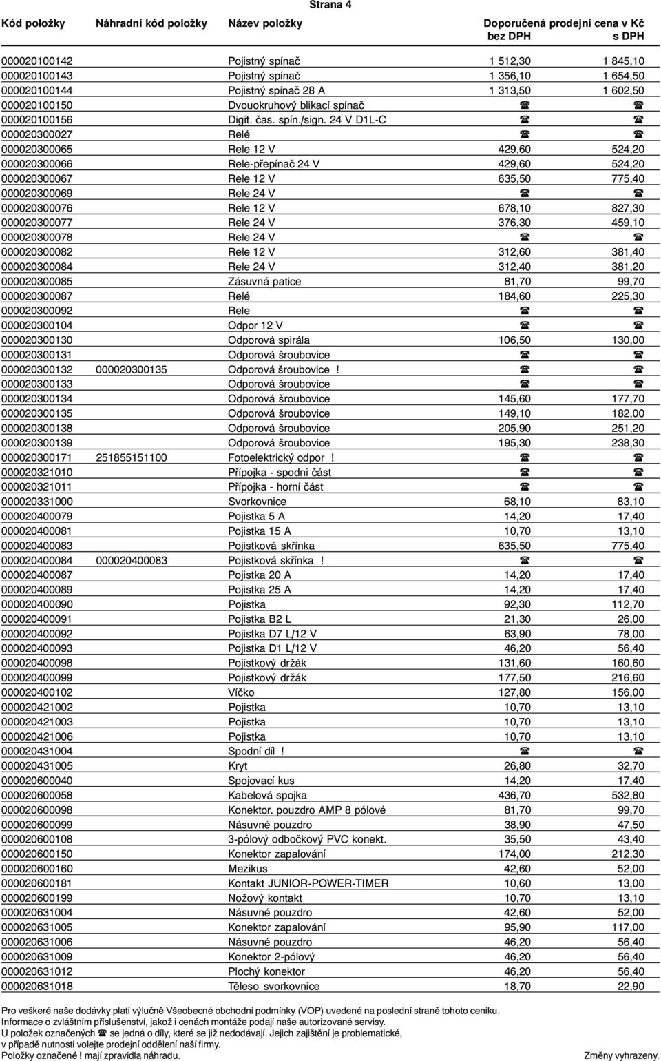 24 V D1L-C ( ( 000020300027 Relé ( ( 000020300065 Rele 12 V 429,60 524,20 000020300066 Rele-pøepínaè 24 V 429,60 524,20 000020300067 Rele 12 V 635,50 775,40 000020300069 Rele 24 V ( ( 000020300076