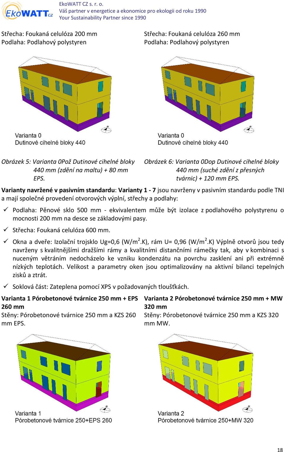 Varianty navržené v pasivním standardu: Varianty 1-7 jsou navrženy v pasivním standardu podle TNI a mají společné provedení otvorových výplní, střechy a podlahy: Podlaha: Pěnové sklo 500 mm -