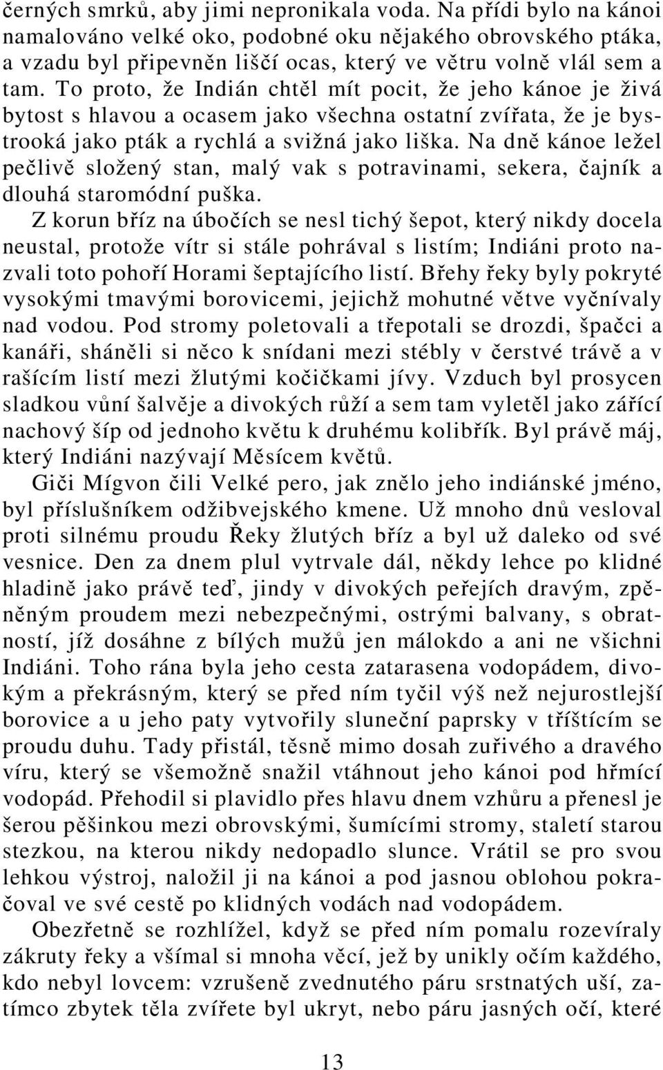 Na dně kánoe ležel pečlivě složený stan, malý vak s potravinami, sekera, čajník a dlouhá staromódní puška.