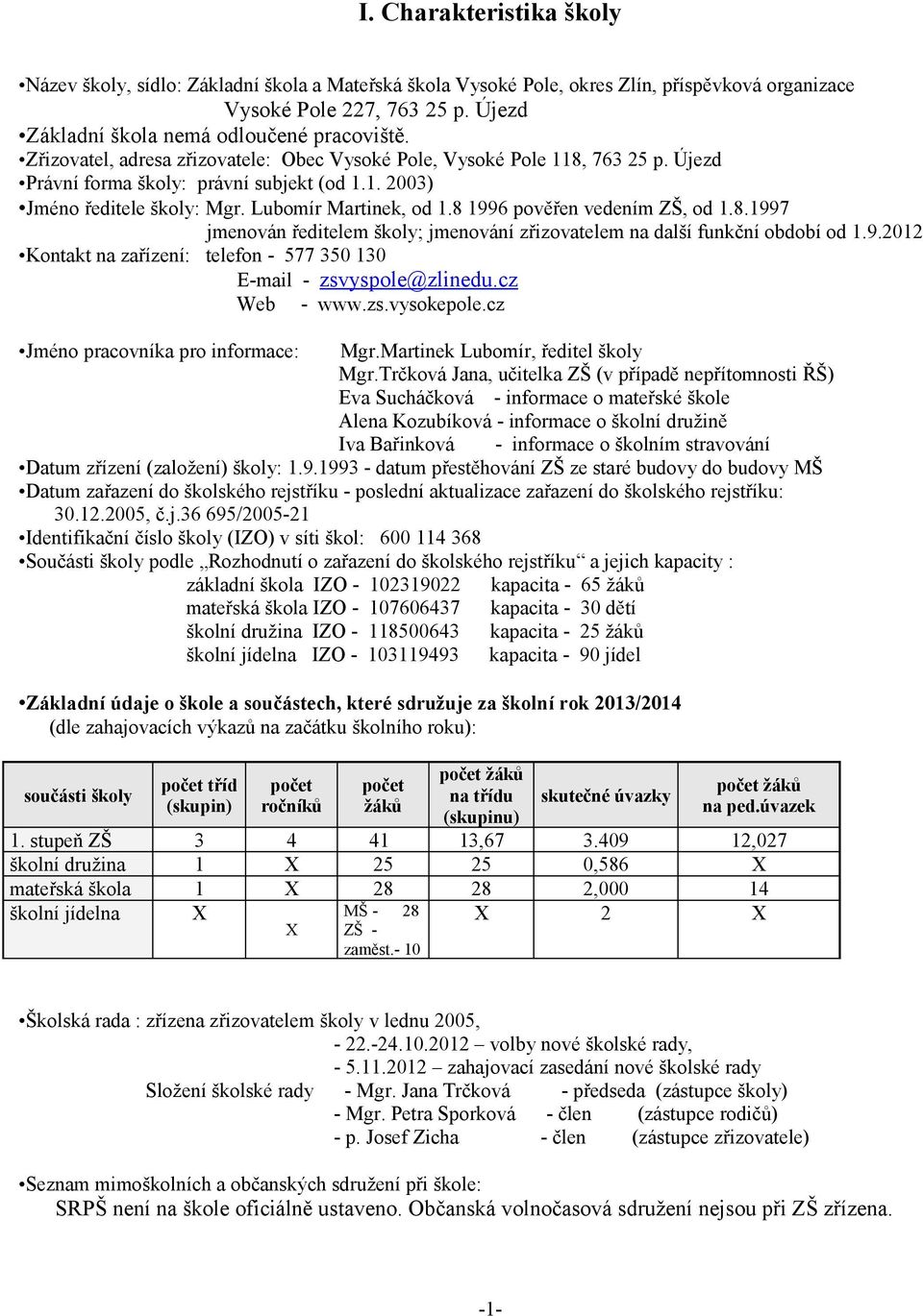 8 1996 pověřen vedením ZŠ, od 1.8.1997 jmenován ředitelem školy; jmenování zřizovatelem na další funkční období od 1.9.2012 Kontakt na zařízení: telefon - 577 350 130 E-mail - zsvyspole@zlinedu.