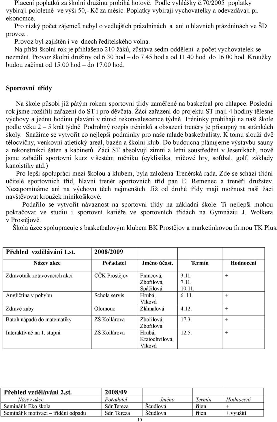 Na příští školní rok je přihlášeno 210 žáků, zůstává sedm oddělení a počet vychovatelek se nezmění. Provoz školní družiny od 6.30 hod do 7.45 hod a od 11.40 hod do 16.00 hod.