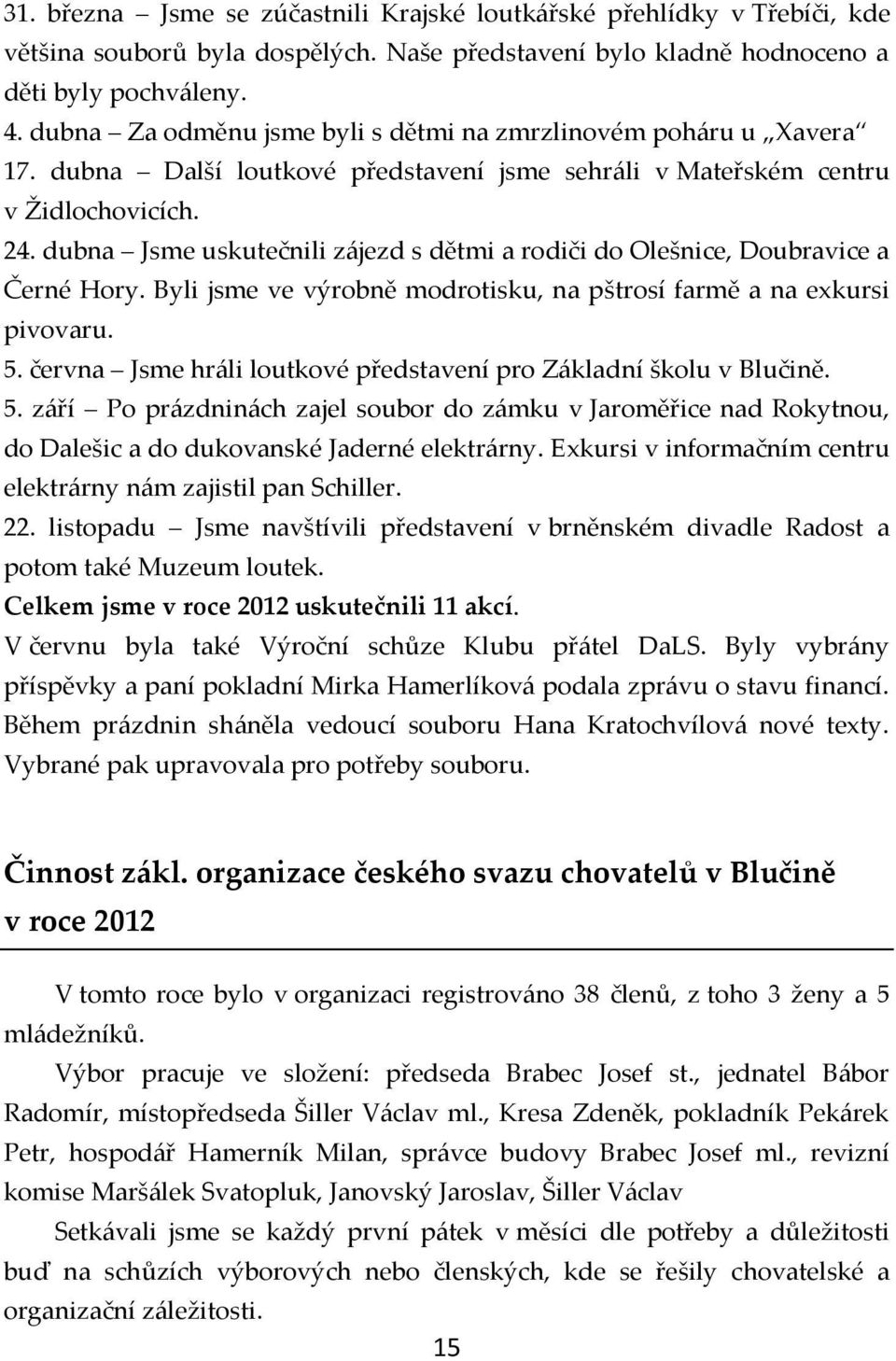 dubna Jsme uskutečnili zájezd s dětmi a rodiči do Olešnice, Doubravice a Černé Hory. Byli jsme ve výrobně modrotisku, na pštrosí farmě a na exkursi pivovaru. 5.