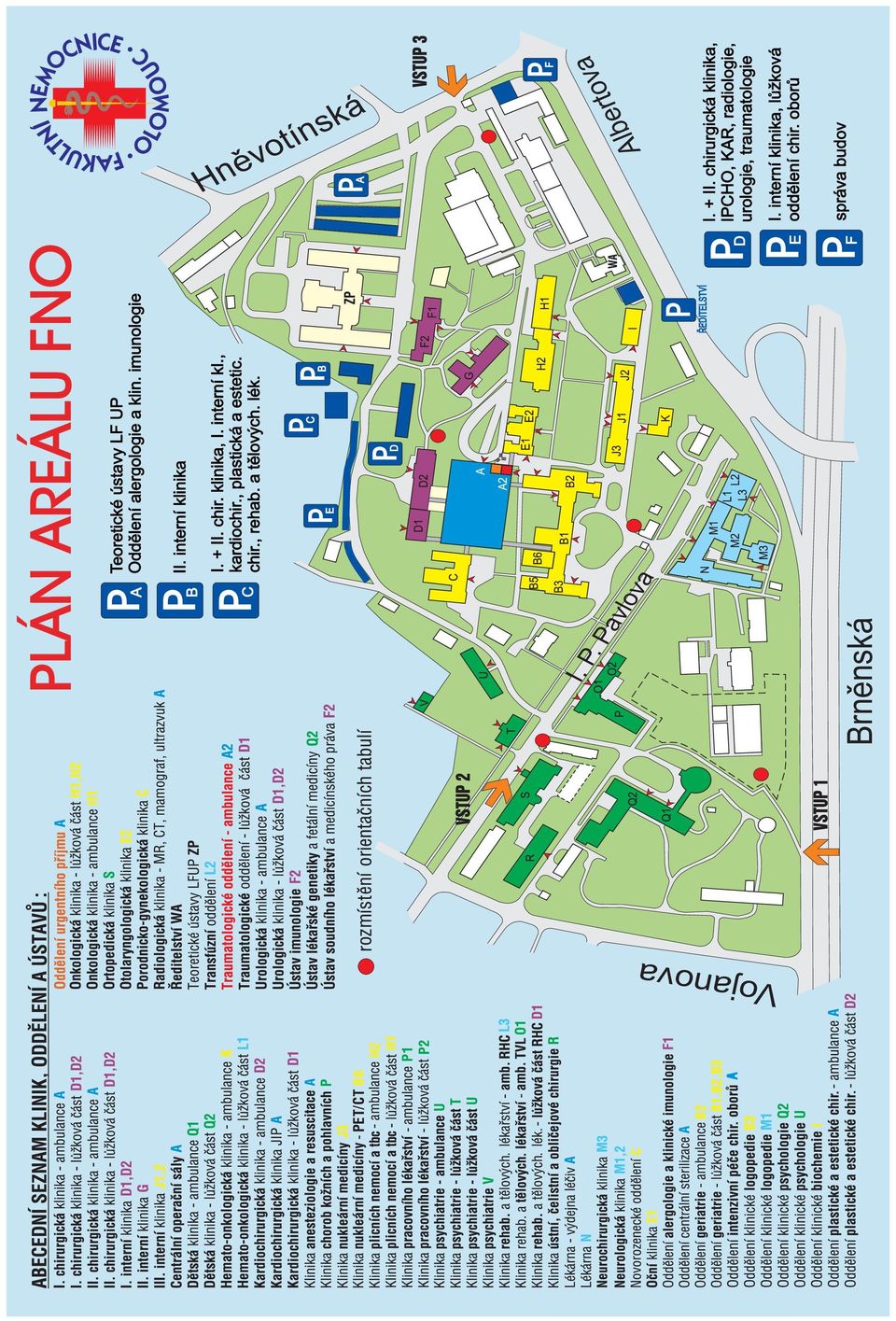 oborů správa budov PLÁN AREÁLU FNO PA Teoretické ústavy LF UP Oddělení alergologie a klin. imunologie PB PC II.