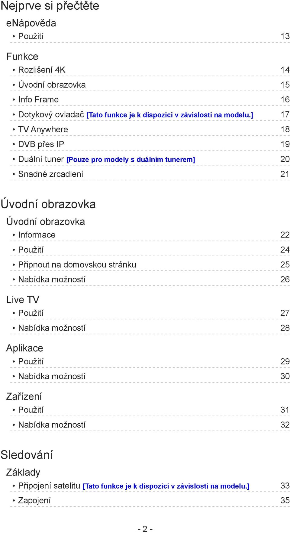 ] 17 TV Anywhere 18 DVB přes IP 19 Duální tuner [Pouze pro modely s duálním tunerem] 20 Snadné zrcadlení 21 Úvodní obrazovka Úvodní obrazovka Informace