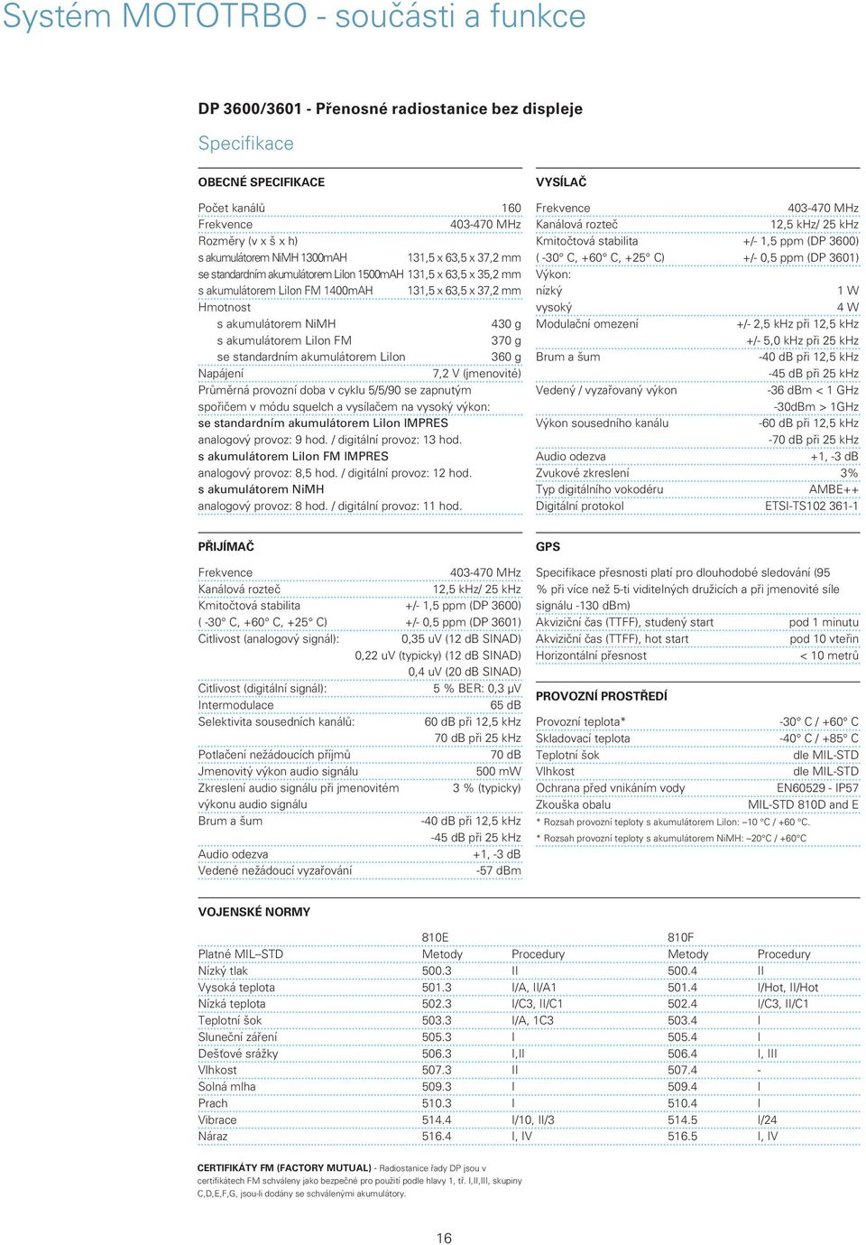 se standardním akumulátorem LiIon 60 g Napájení 7,2 V (jmenovité) Průměrná provozní doba v cyklu 5/5/90 se zapnutým spořičem v módu squelch a vysílačem na vysoký výkon: se standardním akumulátorem