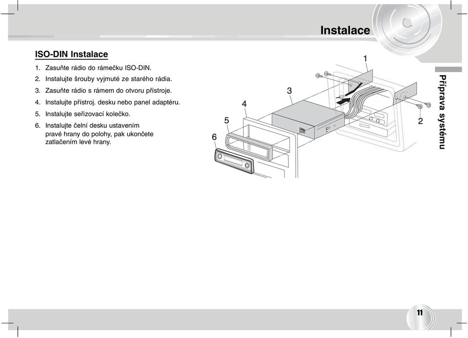 Instalujte přístroj. desku nebo panel adaptéru. 5. Instalujte seřizovací kolečko. 6.