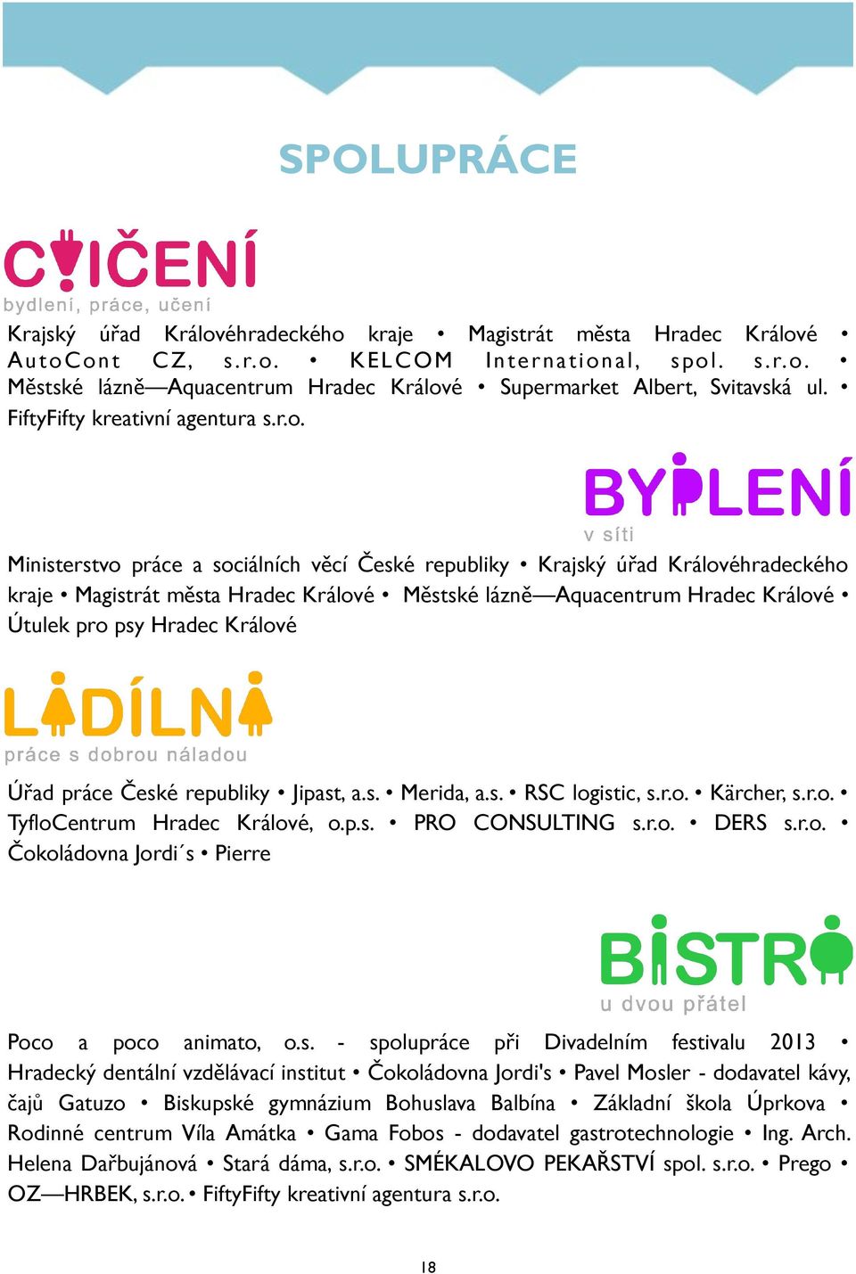 Ministerstvo práce a sociálních věcí České republiky Krajský úřad Královéhradeckého kraje Magistrát města Hradec Králové Městské lázně Aquacentrum Hradec Králové Útulek pro psy Hradec Králové Úřad