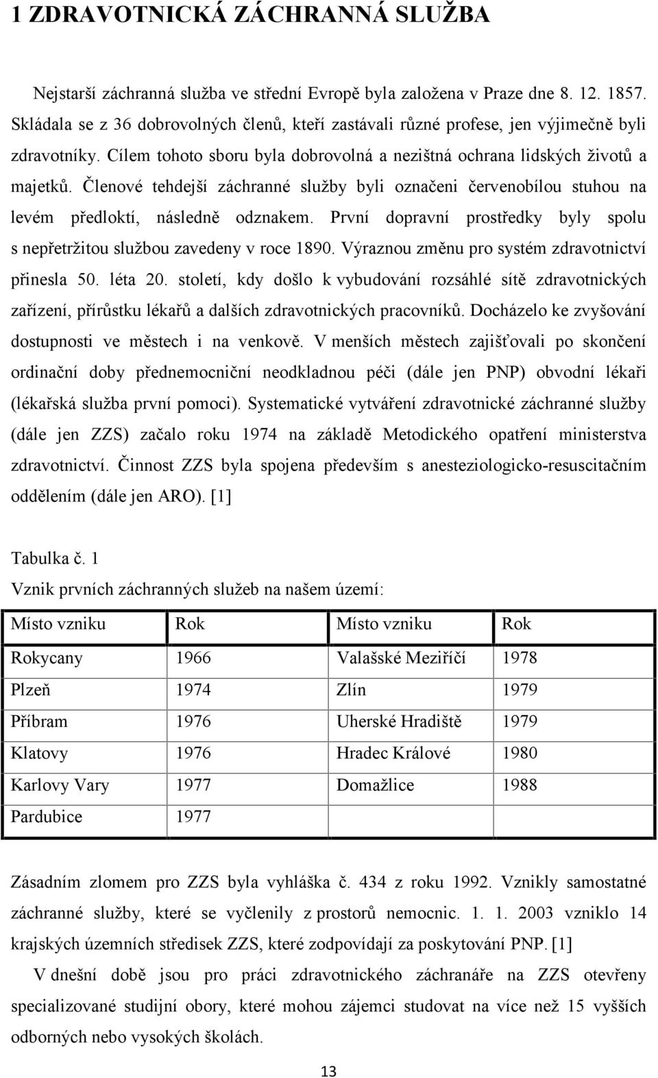 Členové tehdejší záchranné služby byli označeni červenobílou stuhou na levém předloktí, následně odznakem. První dopravní prostředky byly spolu s nepřetržitou službou zavedeny v roce 1890.