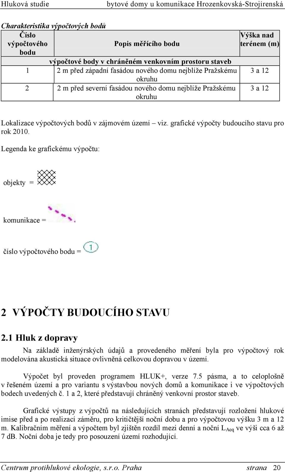 Legenda ke grafickému výpočtu: objekty = komunikace = číslo výpočtového bodu = 2 VÝPOČTY BUDOUCÍHO STAVU 2.