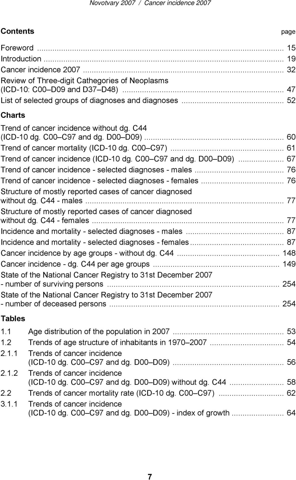 C00 C97)... 61 Trend of cancer incidence (ICD-10 dg. C00 C97 and dg. D00 D09)... 67 Trend of cancer incidence - selected diagnoses - males... 76 Trend of cancer incidence - selected diagnoses - females.