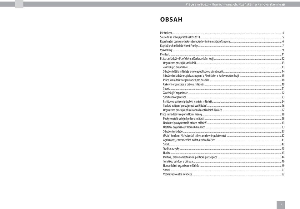 ..14 Sdružení mládeže mající zastoupení v Plzeňském a Karlovarském kraji...15 Práce s mládeží v organizacích pro dospělé...18 Církevní organizace a práce s mládeží...19 Sport.