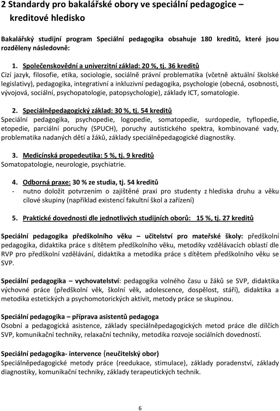 36 kreditů Cizí jazyk, filosofie, etika, sociologie, sociálně právní problematika (včetně aktuální školské legislativy), pedagogika, integrativní a inkluzivní pedagogika, psychologie (obecná,