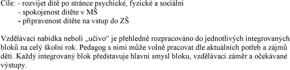 jednotlivých integrovaných bloků na celý školní rok.