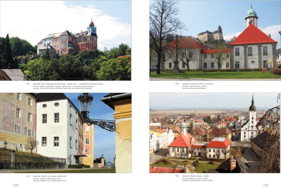 Schloss der Breslauer Bischöfe Jánský Vrch mit sanierter Barockfassade 175. Jawornik. Centrum miasta z ratuszem Javorník.