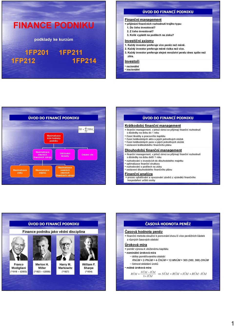 Ivestoři racioálí iracioálí ÚVD D FICÍ DIU ÚVD D FICÍ DIU Maximalizace trží hodoty podiu H HM i i rátodobý fiačí maagemet fiačí maagemet, v jehož rámci se přijímají fiačí rozhodutí s důsledy a dobu