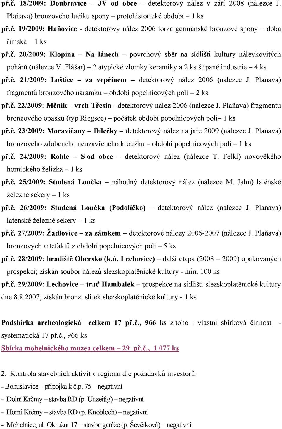 Plaňava) fragmentů bronzového náramku období popelnicových polí 2 ks př.č. 22/2009: Měník vrch Třesín - detektorový nález 2006 (nálezce J.