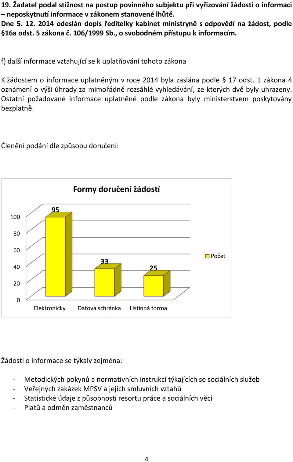 f) další informace vztahující se k uplatňování tohoto zákona K žádostem o informace uplatněným v roce 2014 byla zaslána podle 17 odst.