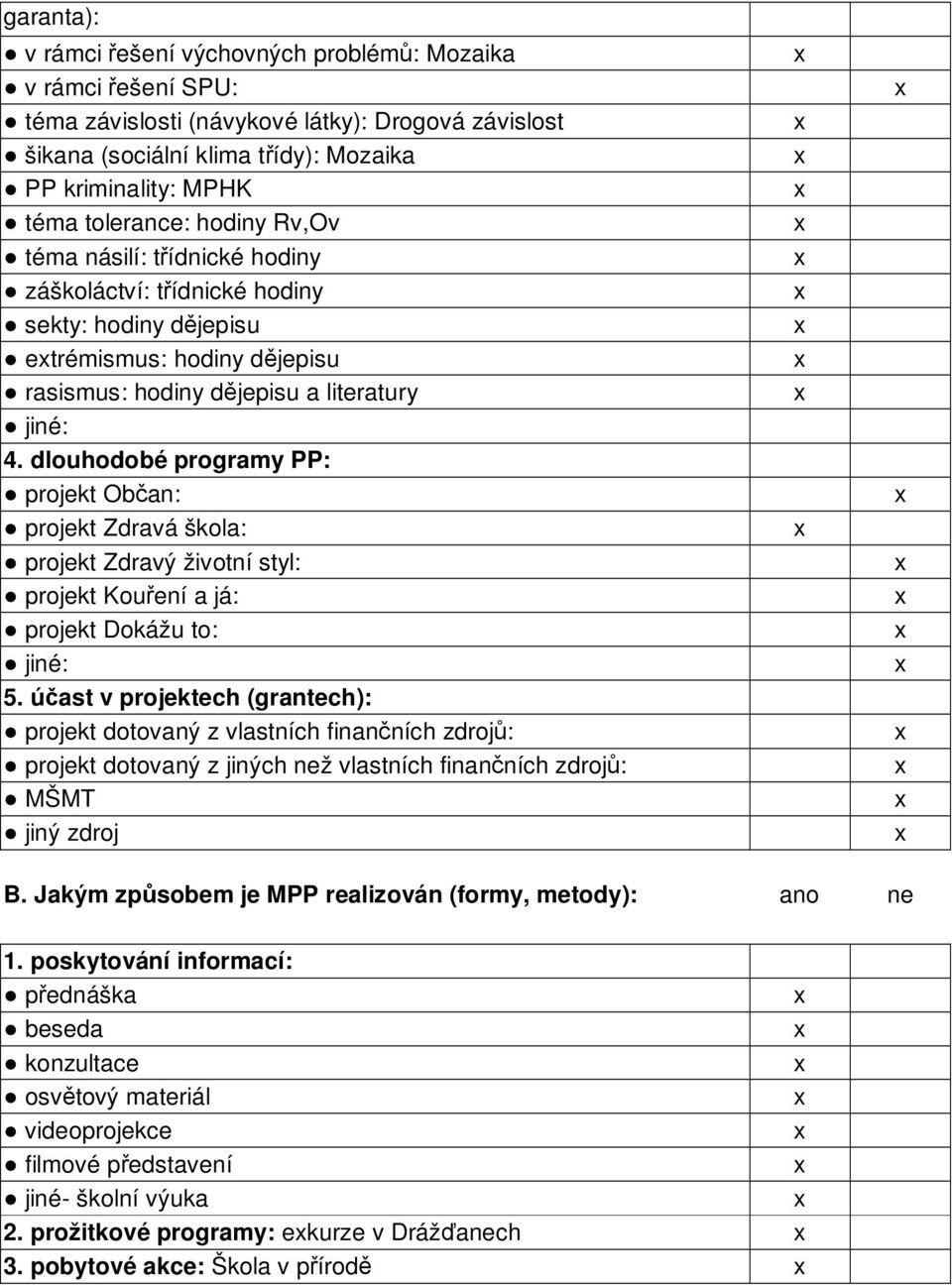 dlouhodobé programy PP: projekt Občan: projekt Zdravá škola: projekt Zdravý životní styl: projekt Kouření a já: projekt Dokážu to: jiné: 5.